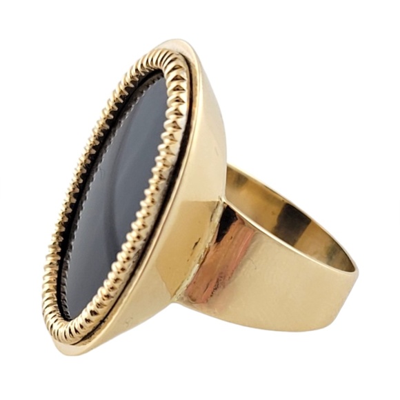 14K Yellow Gold Oval Onyx Ring Size 7.75 #16162 - Picture 2 of 7